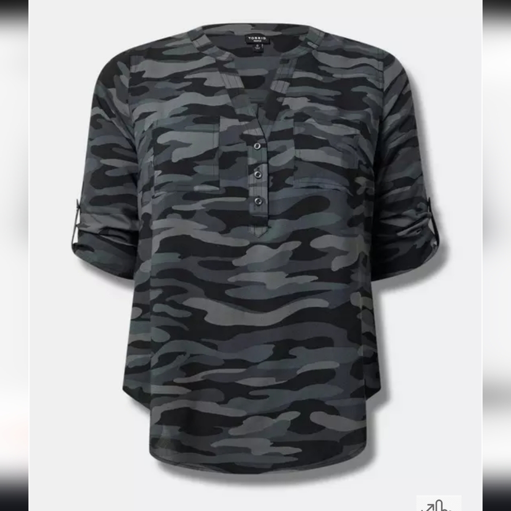 Torrid Women's Dark Gray Camo Henley Blouse